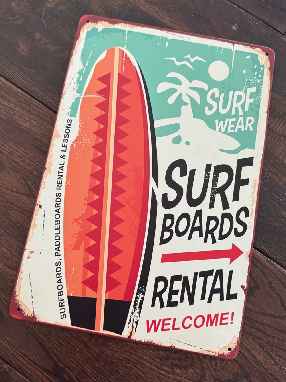 Retro Surf Boards Rental Metal Sign - Turquoise & Coral
